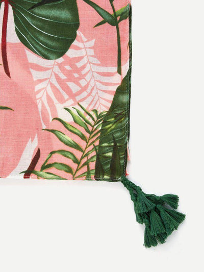 Leaf Print Tassel Decorated Scarf-accessories-Des Mess