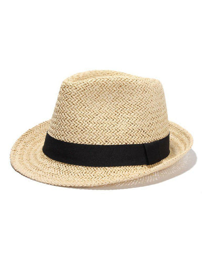 Contrast Band Straw Fedora Hat--Des Mess
