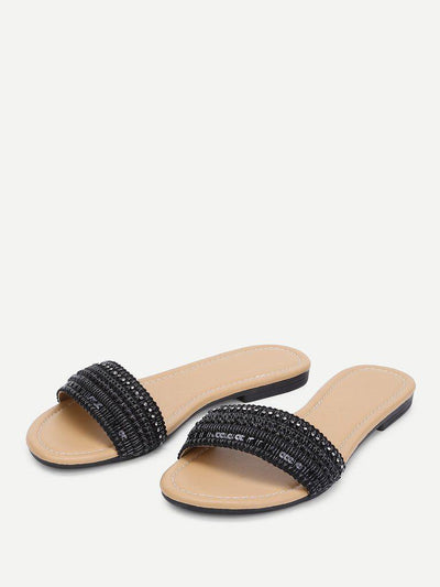 Beaded Detail Slide Sandals-shoes-Des Mess
