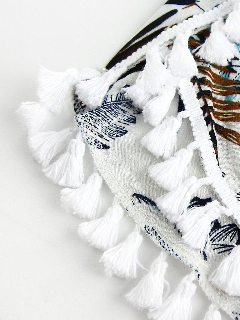 Palm Leaf Random Tassel Trim Shorts-bottom-Des Mess