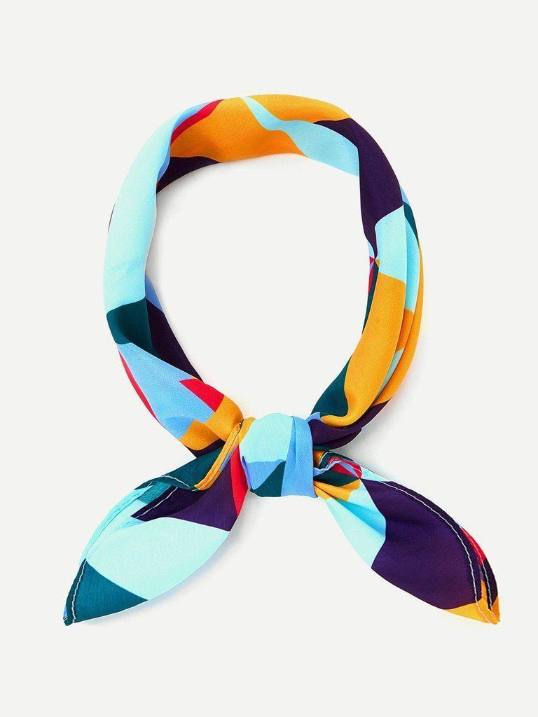 Color Block Geometric Bandana Scarf-accessories-Des Mess