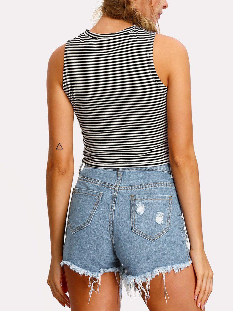 Raw Hem Ripped Denim Shorts-bottom-Des Mess