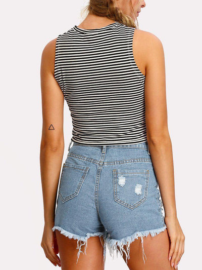 Raw Hem Ripped Denim Shorts-bottom-Des Mess