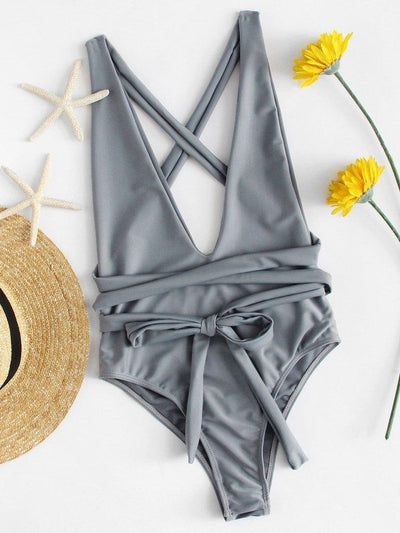 Criss Cross Self Tie Swimsuit-swimwear-Des Mess