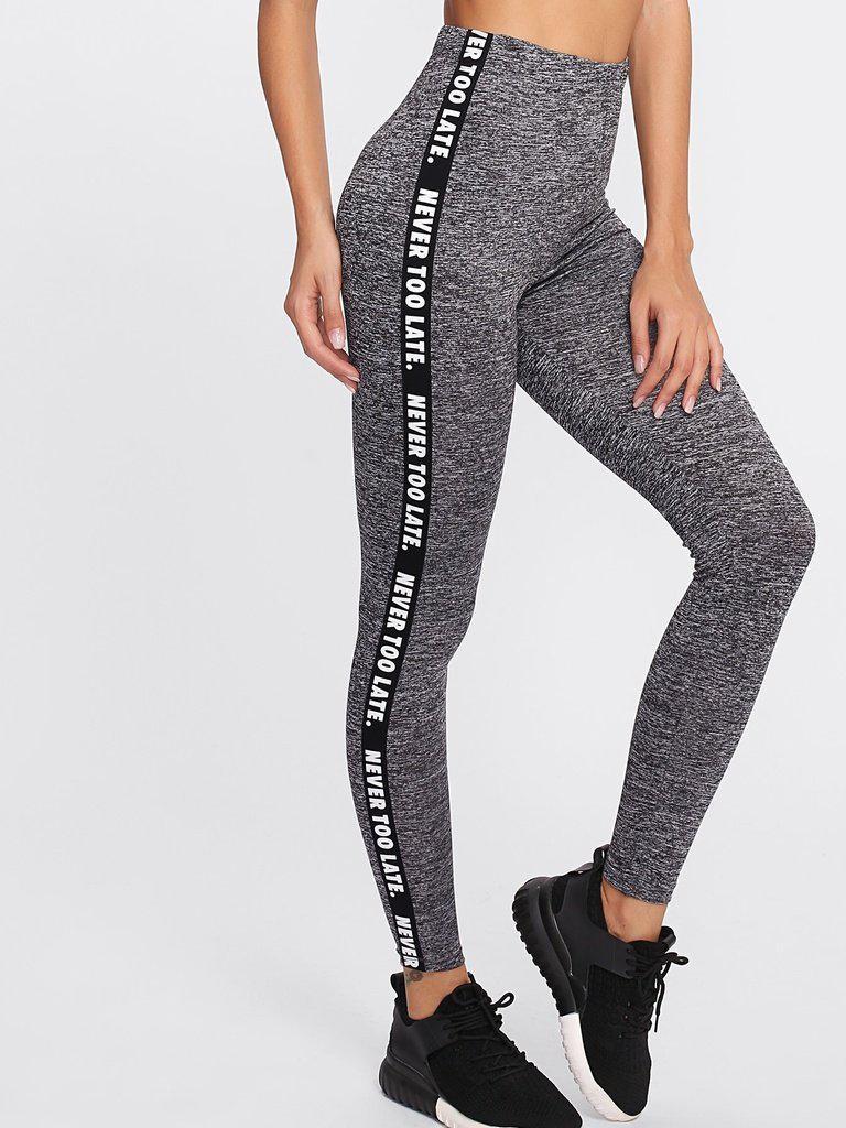 Letter Print Side Marled Knit Leggings-bottom-Des Mess