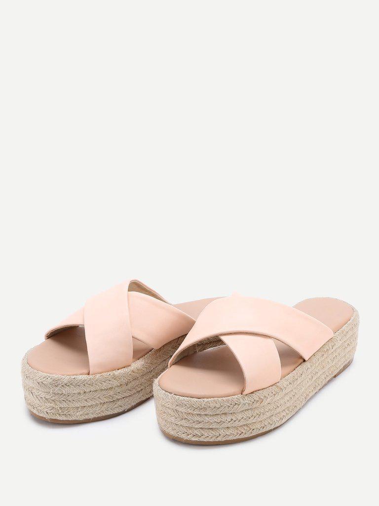 Cross Strap Woven Flatform Sliders-shoes-Des Mess