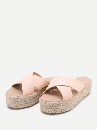 Cross Strap Woven Flatform Sliders-shoes-Des Mess