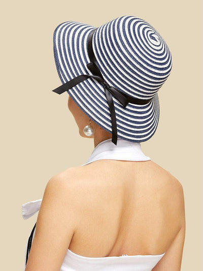 Bow Band Striped Straw Hat--Des Mess