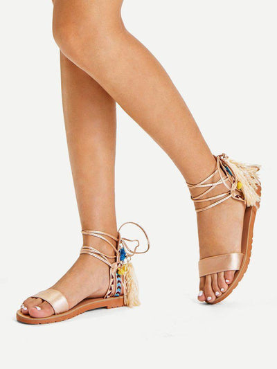 Lace Up Criss Cross Gladiator Sandals-shoes-Des Mess