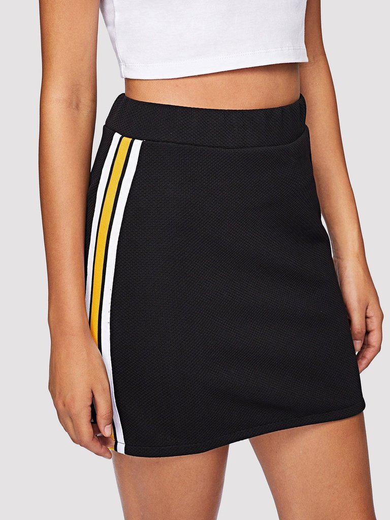 Striped Tape Side Skirt-bottom-Des Mess