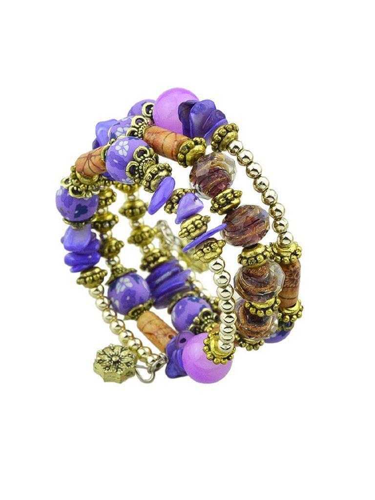 Purple Handmade Beaded Winding Bracelet--Des Mess