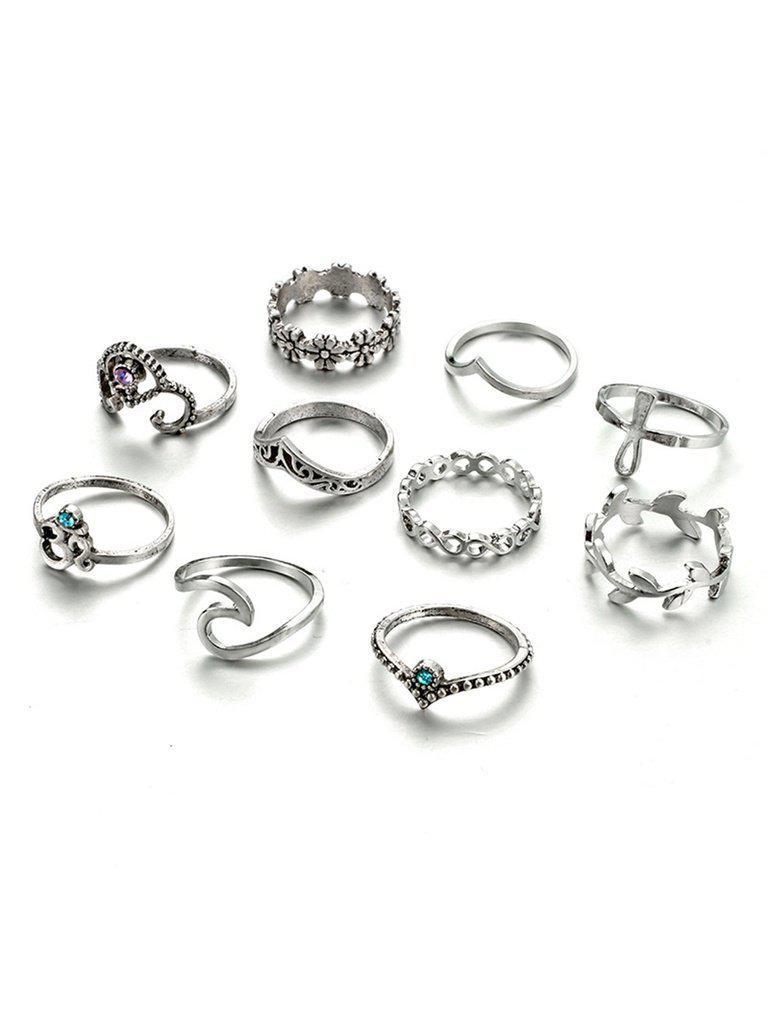 Leaf And Flower Rings Set 10pcs-jewelry-Des Mess