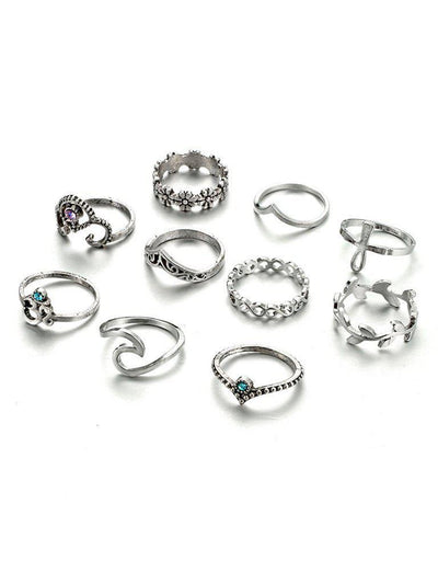 Leaf And Flower Rings Set 10pcs-jewelry-Des Mess