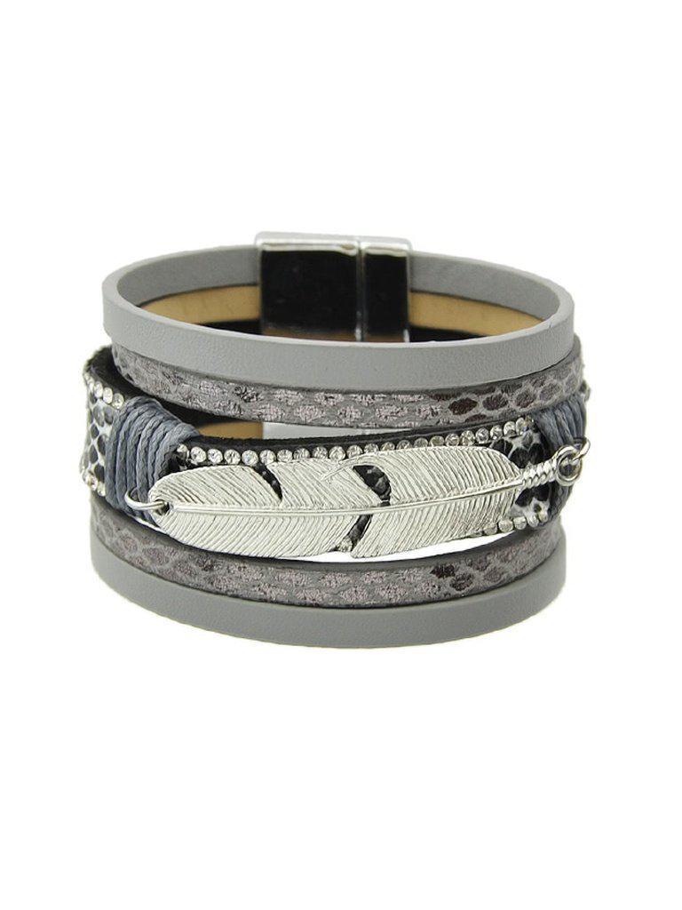 Gray Multilayer Blue Black Pu Leather Wrap Bracelets--Des Mess