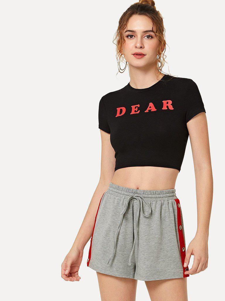 Buttoned Contrast Side Drawstring Shorts-bottom-Des Mess