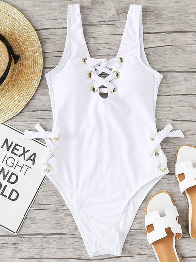 Lace Up Low Back Swimsuit-swimwear-Des Mess