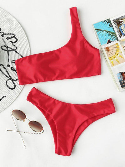 One Shoulder Beach Bikini Set-swimwear-Des Mess