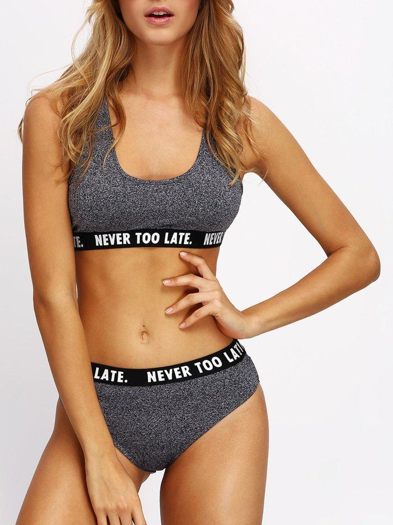 Stretch Yoga Sports Letter Print Lingerie Set-sportswear-Des Mess