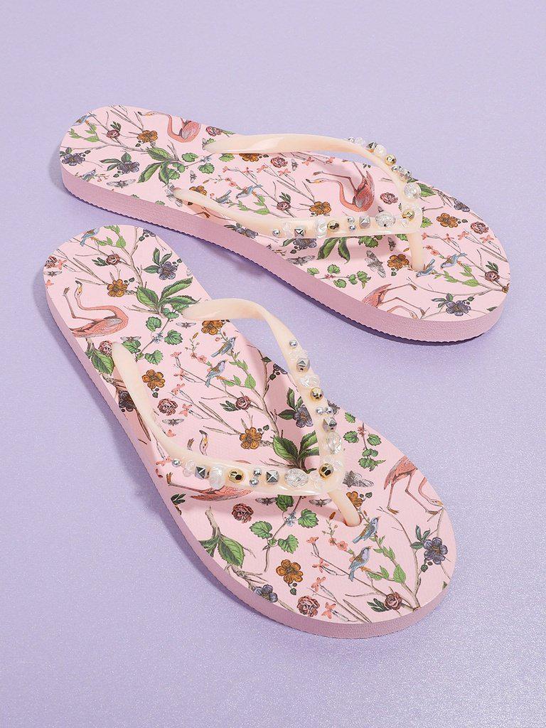 Calico & Bird Print Flip Flops-shoes-Des Mess
