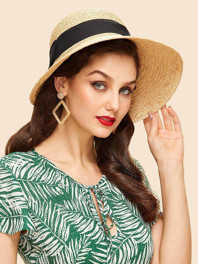 Contrast Bow Straw Hat--Des Mess