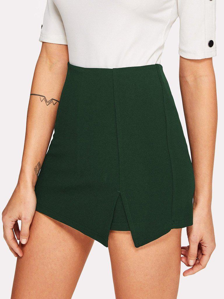 Split Front Solid Skort-bottom-Des Mess