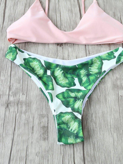 Leaf Print Sexy Bikini Set-swimwear-Des Mess