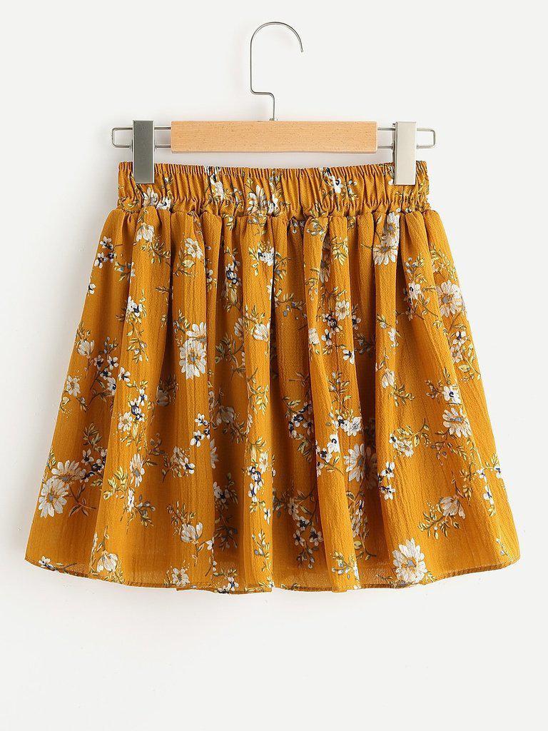Ditsy Print Elastic Drawstring Waist Shorts-bottom-Des Mess