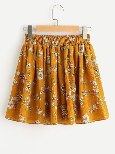 Ditsy Print Elastic Drawstring Waist Shorts-bottom-Des Mess