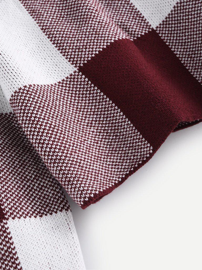 High Neck Gingham Crop Sweater-outerwear-Des Mess