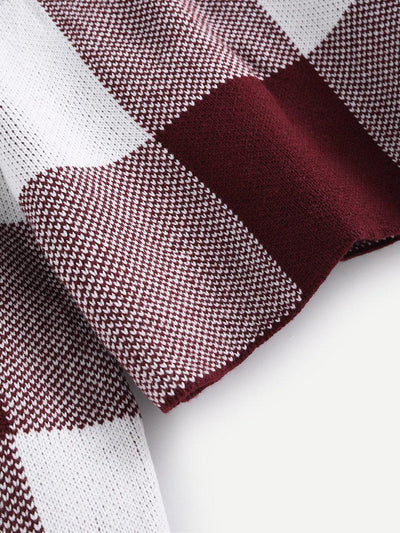 High Neck Gingham Crop Sweater-outerwear-Des Mess