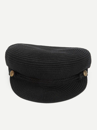 Button Detail Rib Bakerboy Cap-accessories-Des Mess