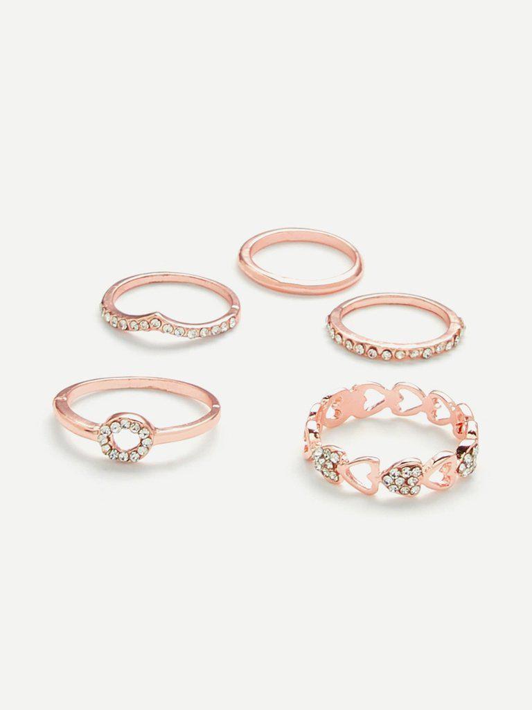 Heart Design Ring Set With Rhinestone-jewelry-Des Mess