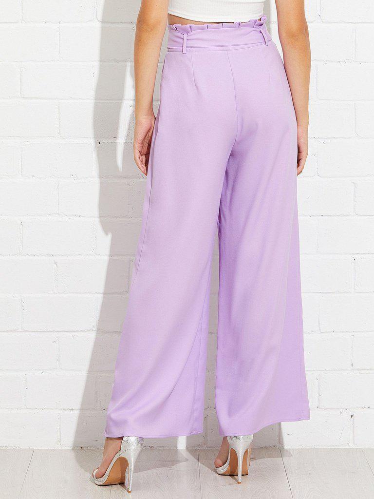 Frill Waist Belted Palazzo Pants-bottom-Des Mess