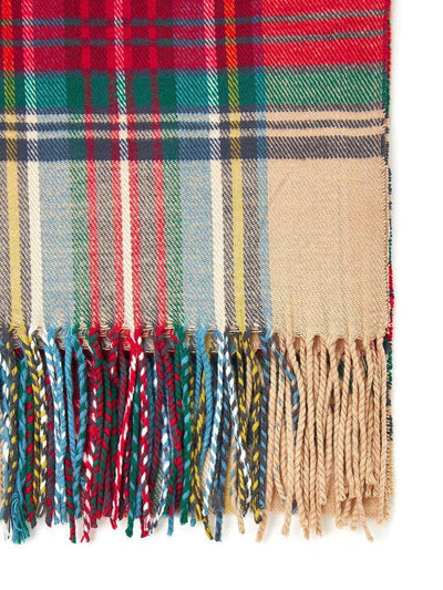 Fringe Trim Plaid Scarf-accessories-Des Mess
