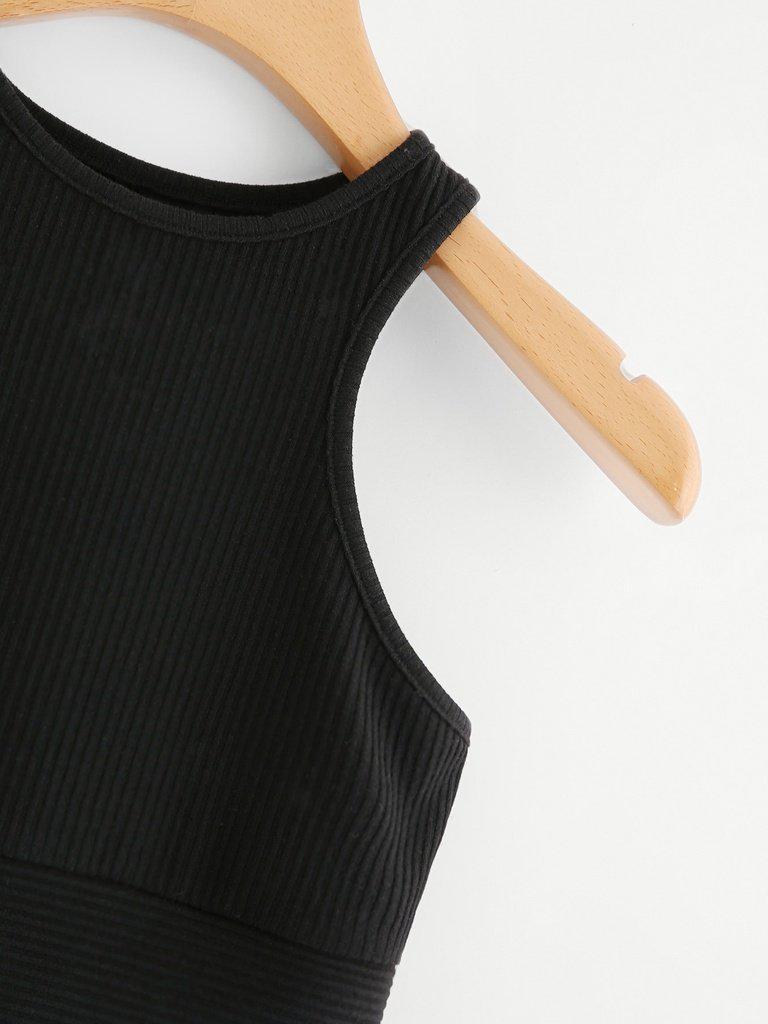 Rib Knit Racer Sports Bra-sportswear-Des Mess