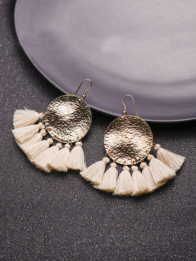 Round Disc Tassel Drop Earrings-jewelry-Des Mess
