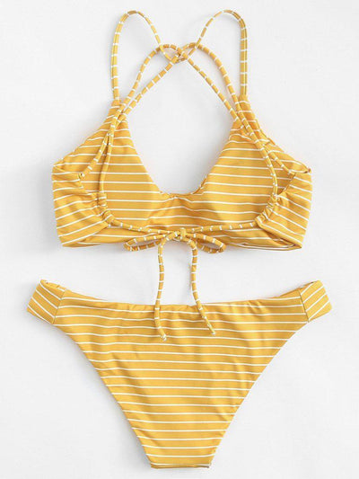 Striped Strappy Bikini Set-swimwear-Des Mess