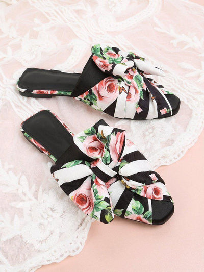 Bow Detail Floral Print Flats-shoes-Des Mess