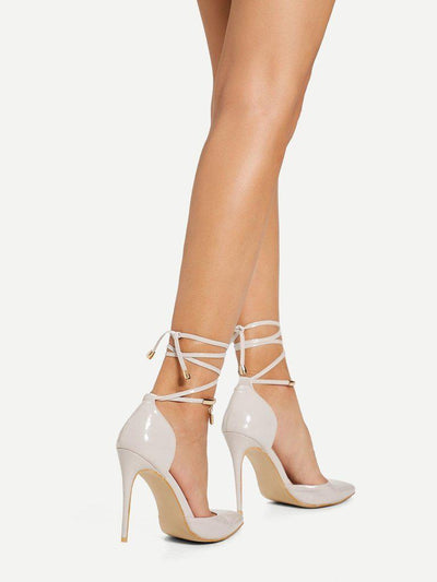 Tie Leg Pointed Toe Stiletto Heels-shoes-Des Mess