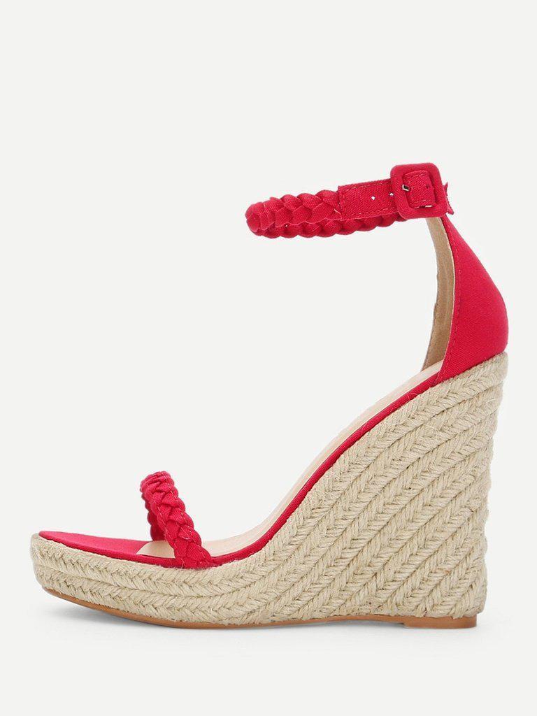 Plaited Strap Espadrille Wedge Sandals-shoes-Des Mess