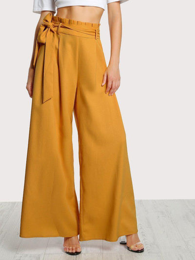Frill Waist Belted Palazzo Pants-bottom-Des Mess