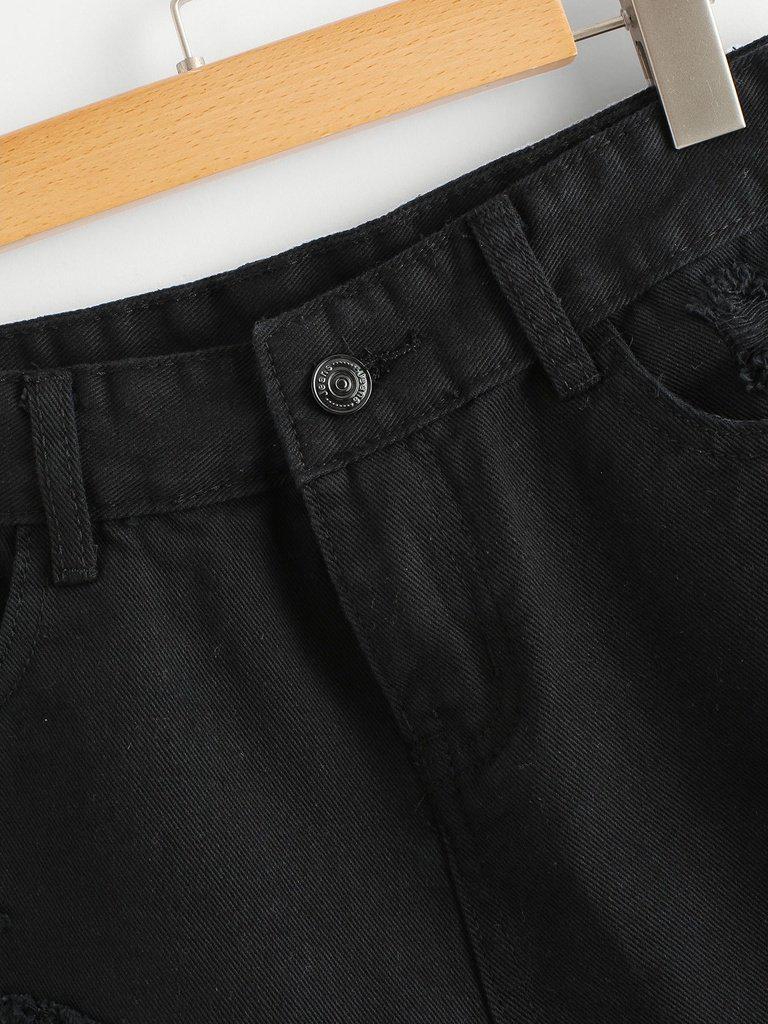 Frayed Hem Ripped Denim Shorts-bottom-Des Mess