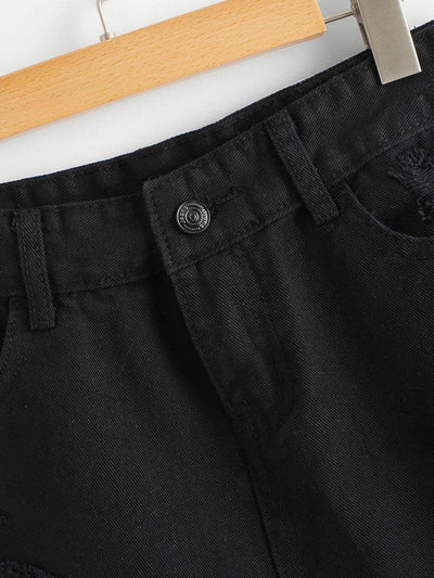 Frayed Hem Ripped Denim Shorts-bottom-Des Mess