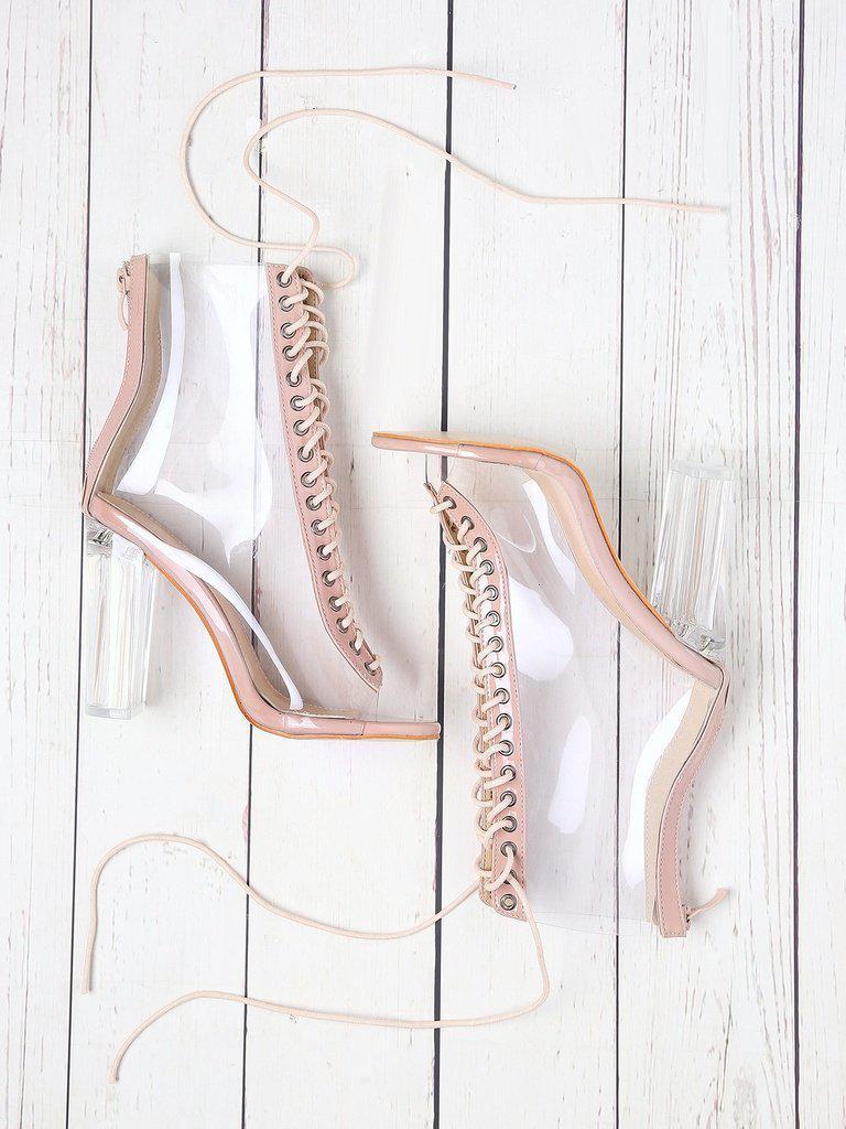 Lace Up Zipper Back Transparent Heels-shoes-Des Mess