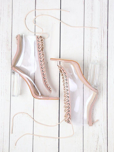 Lace Up Zipper Back Transparent Heels-shoes-Des Mess