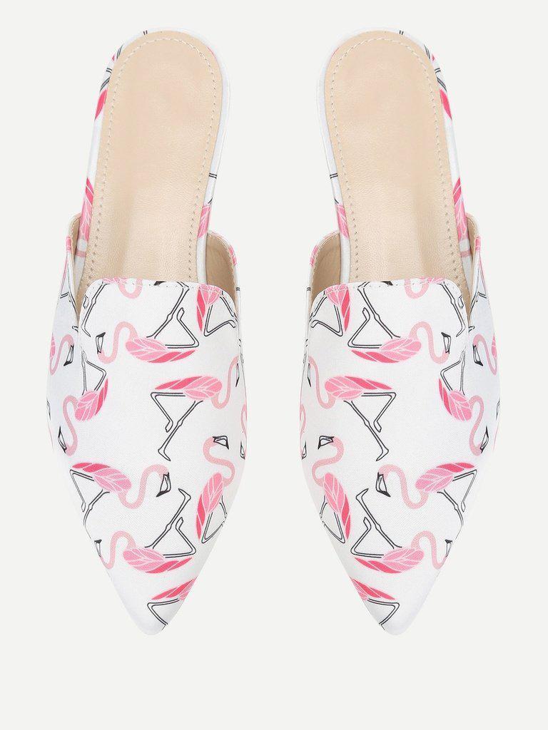 Flamingo Print Pointed Toe Flats-shoes-Des Mess