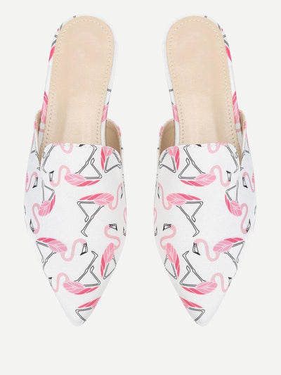 Flamingo Print Pointed Toe Flats-shoes-Des Mess