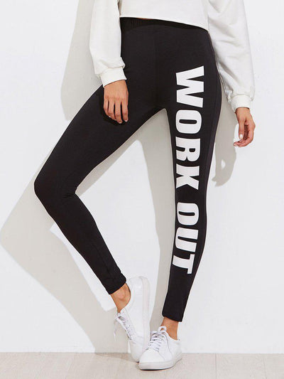 Slogan Print Leggings-bottom-Des Mess