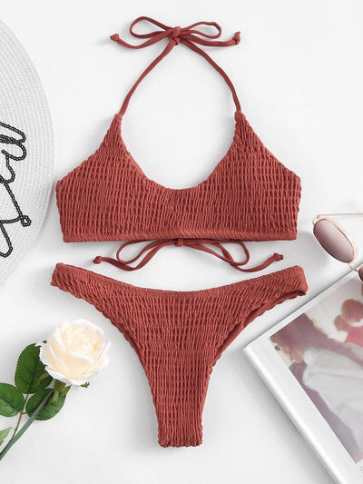Shirred Halter Bikini Set--Des Mess