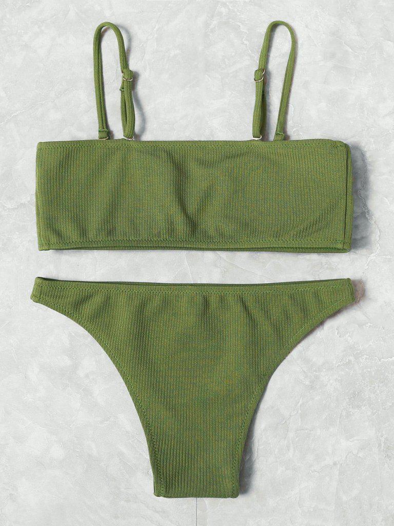 Ribbed Bandeau Bikini Set-swimwear-Des Mess